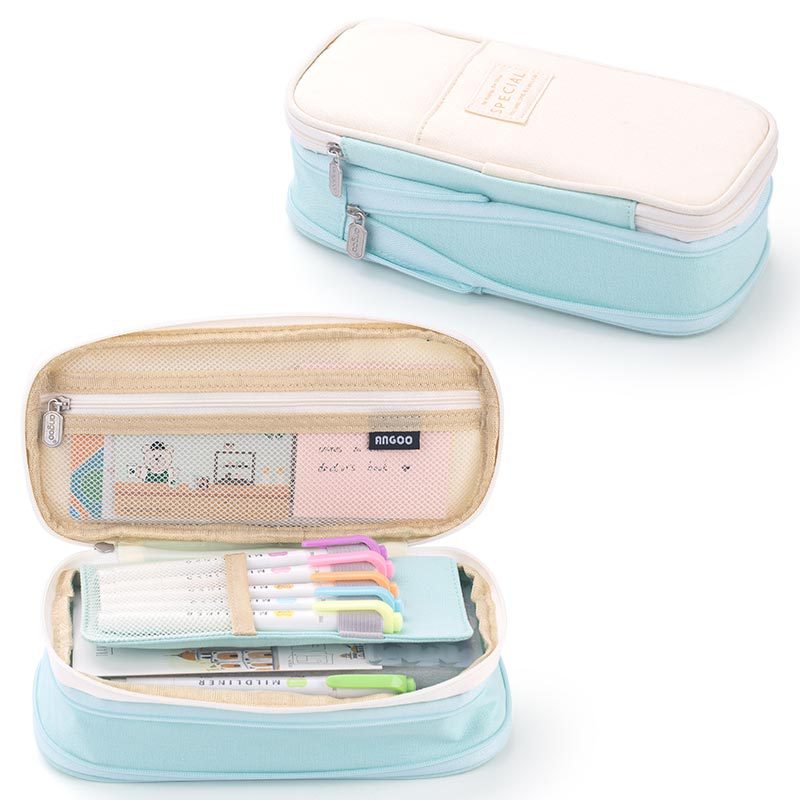 Large Capacity Macaron Color Canvas Pencil Pen Case Pen Holder Organizer