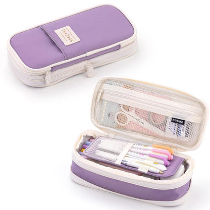 Large Capacity Macaron Color Canvas Pencil Pen Case Pen Holder Organizer