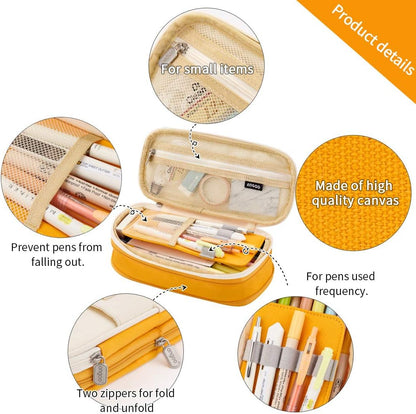 Large Capacity Macaron Color Canvas Pencil Pen Case Pen Holder Organizer