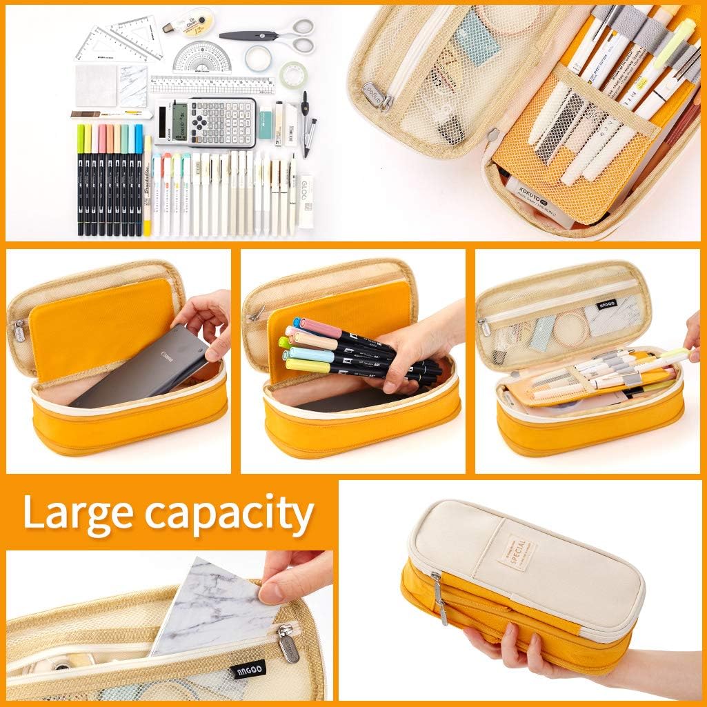 Large Capacity Macaron Color Canvas Pencil Pen Case Pen Holder Organizer