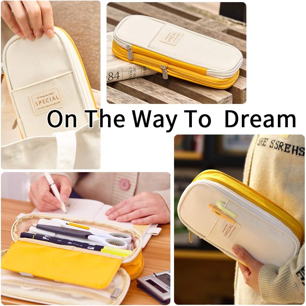 Large Capacity Macaron Color Canvas Pencil Pen Case Pen Holder Organizer