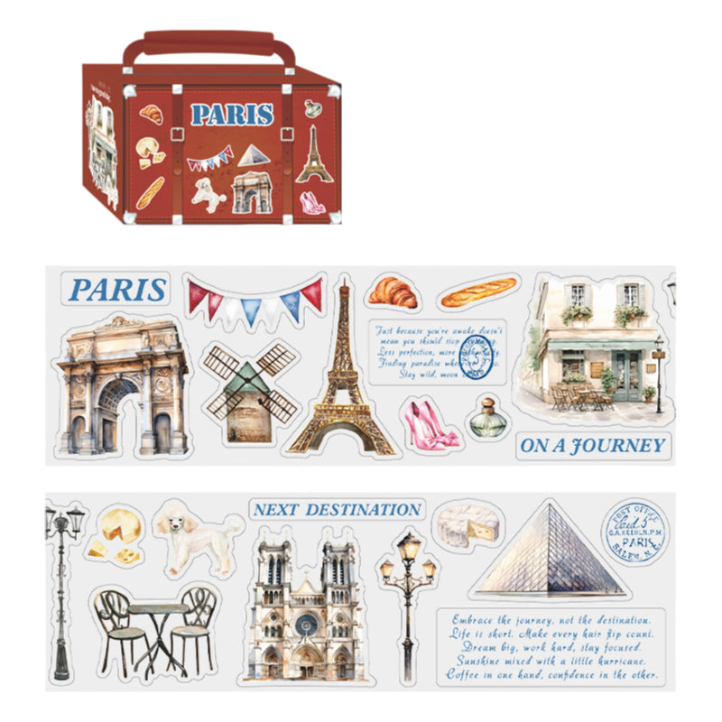 Hand-Drawn Style City Travel Waterproof PET Washi Tape