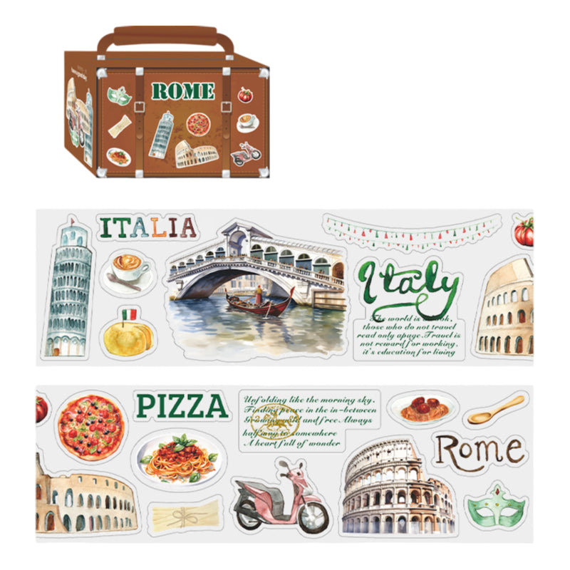 Hand-Drawn Style City Travel Waterproof PET Washi Tape