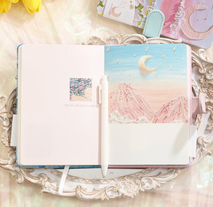 Mountains Stars Moon Flowers Oil Painting Full-Color Journal & Pen Gift Set
