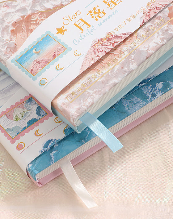 Mountains Stars Moon Flowers Oil Painting Full-Color Journal & Pen Gift Set