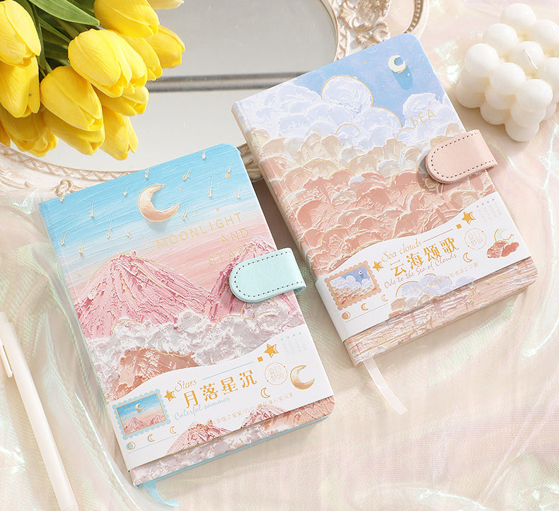 Mountains Stars Moon Flowers Oil Painting Full-Color Journal & Pen Gift Set
