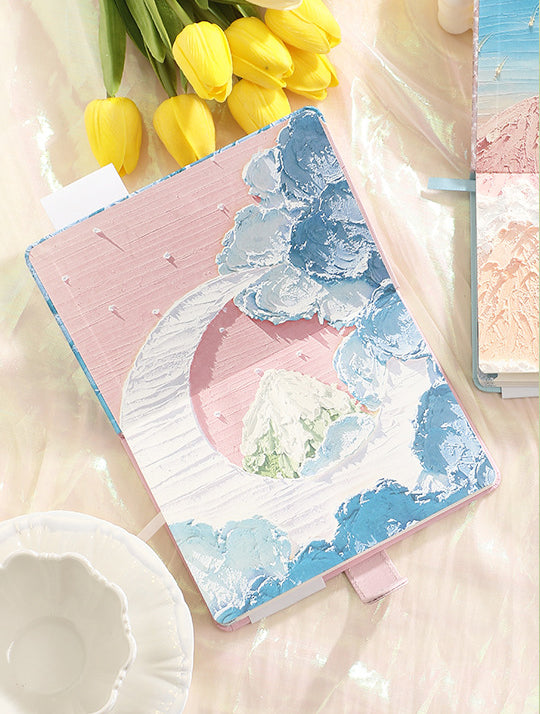 Mountains Stars Moon Flowers Oil Painting Full-Color Journal & Pen Gift Set