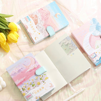 Mountains Stars Moon Flowers Oil Painting Full-Color Journal & Pen Gift Set