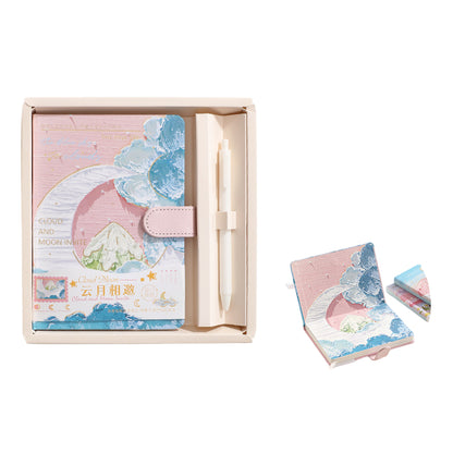 Mountains Stars Moon Flowers Oil Painting Full-Color Journal & Pen Gift Set