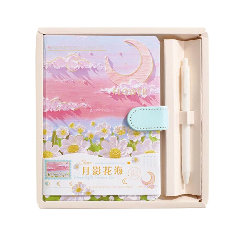 Mountains Stars Moon Flowers Oil Painting Full-Color Journal & Pen Gift Set