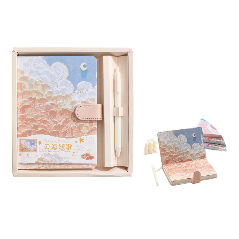 Mountains Stars Moon Flowers Oil Painting Full-Color Journal & Pen Gift Set