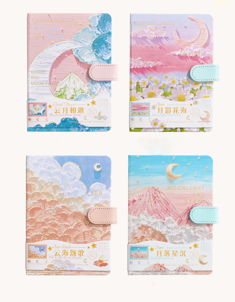Mountains Stars Moon Flowers Oil Painting Full-Color Journal & Pen Gift Set