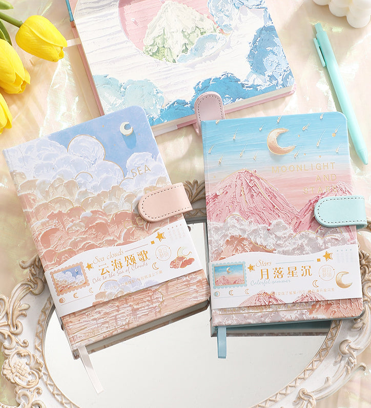 Mountains Stars Moon Flowers Oil Painting Full-Color Journal & Pen Gift Set