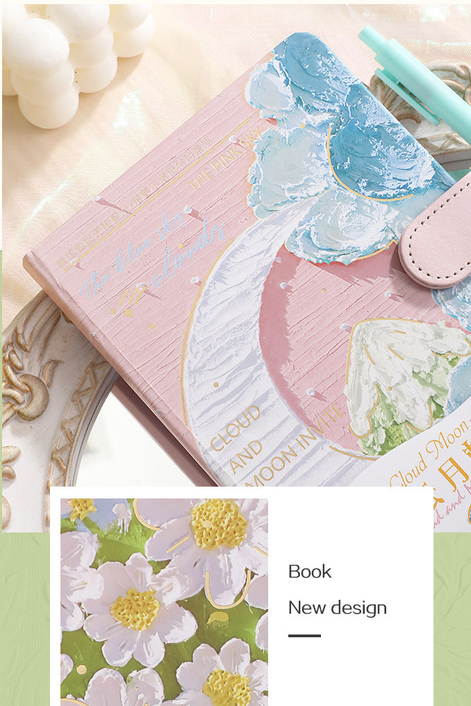 Mountains Stars Moon Flowers Oil Painting Full-Color Journal & Pen Gift Set