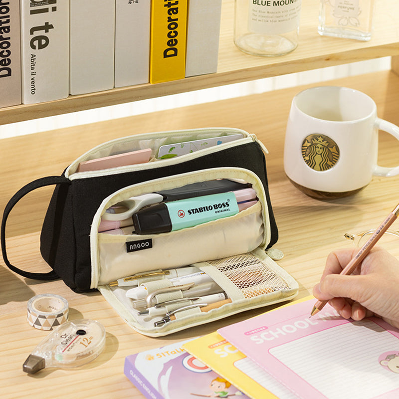 Multi-Functional Large Capacity Canvas Pencil Case Pencil Bag Organizer