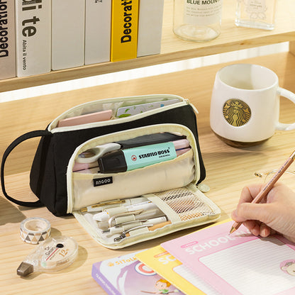 Multi-Functional Large Capacity Canvas Pencil Case Pencil Bag Organizer