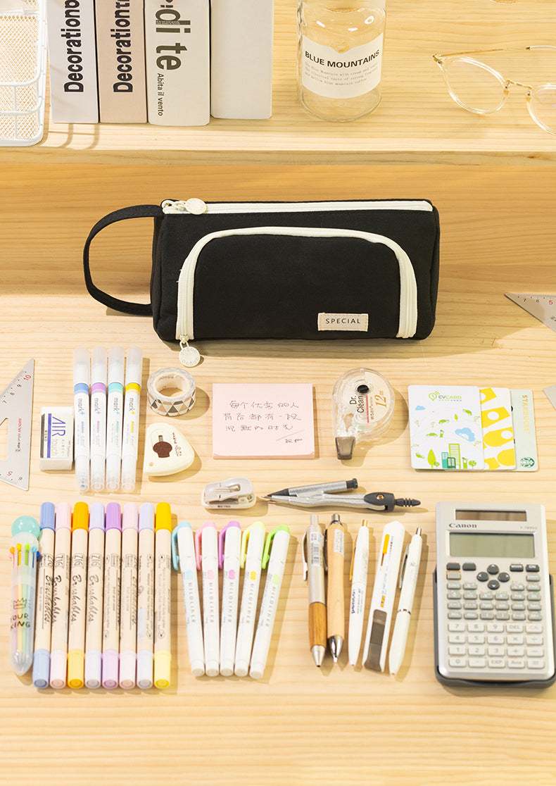 Multi-Functional Large Capacity Canvas Pencil Case Pencil Bag Organizer