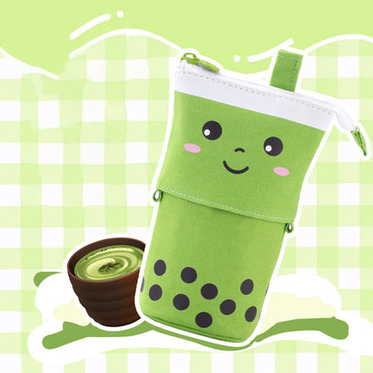 Multi-functional Cute Milk Tea Pop Up Canvas Telescopic Pencil Bag Pen Holder Pencil Pouch Organizer