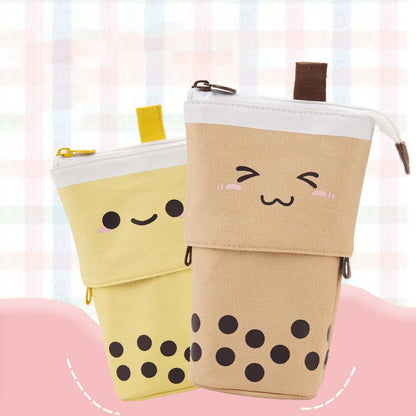 Multi-functional Cute Milk Tea Pop Up Canvas Telescopic Pencil Bag Pen Holder Pencil Pouch Organizer
