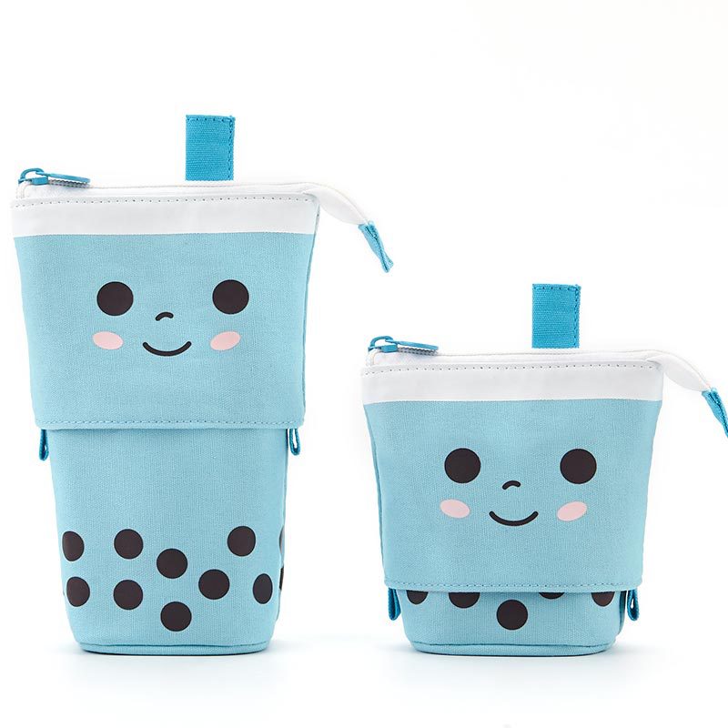 Multi-functional Cute Milk Tea Pop Up Canvas Telescopic Pencil Bag Pen Holder Pencil Pouch Organizer