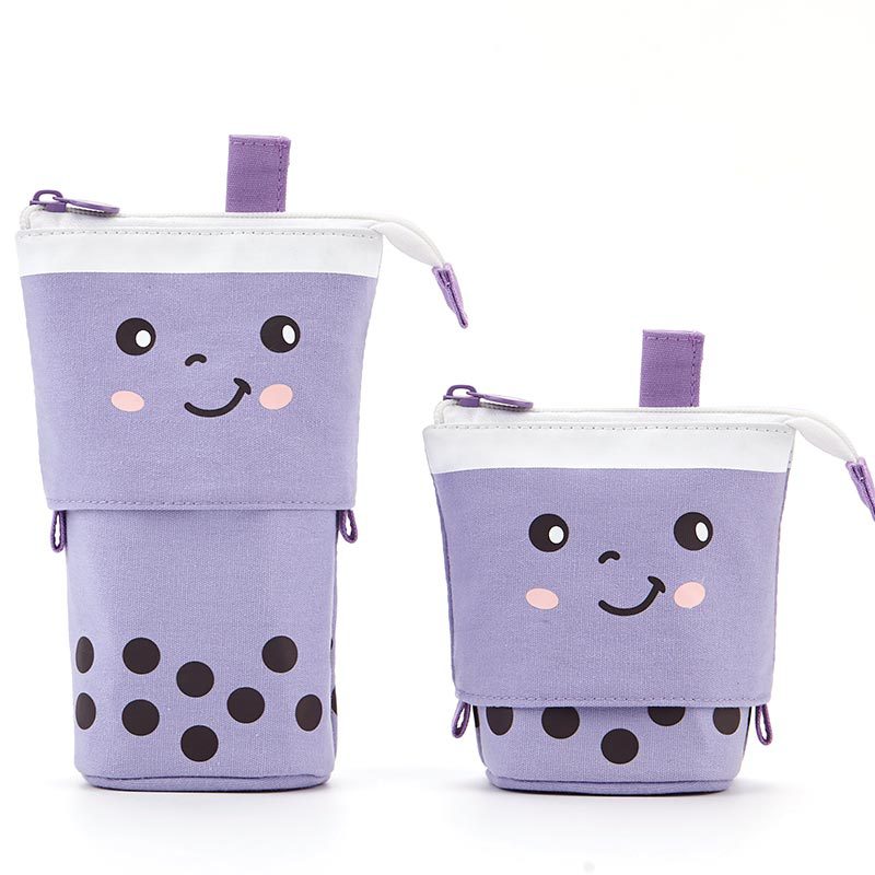 Multi-functional Cute Milk Tea Pop Up Canvas Telescopic Pencil Bag Pen Holder Pencil Pouch Organizer