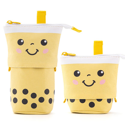 Multi-functional Cute Milk Tea Pop Up Canvas Telescopic Pencil Bag Pen Holder Pencil Pouch Organizer