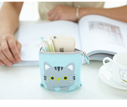 Multi-functional Pop Up Canvas Cat Pencil Case Pen Holder Organizer