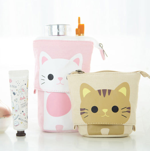 Multi-functional Pop Up Canvas Cat Pencil Case Pen Holder Organizer