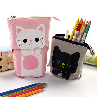 Multi-functional Pop Up Canvas Cat Pencil Case Pen Holder Organizer