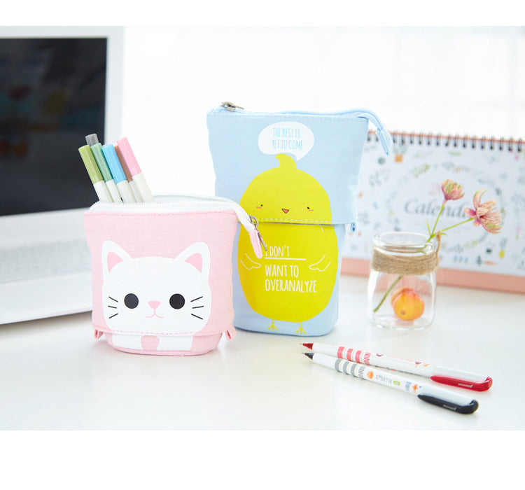 Multi-functional Pop Up Canvas Cat Pencil Case Pen Holder Organizer