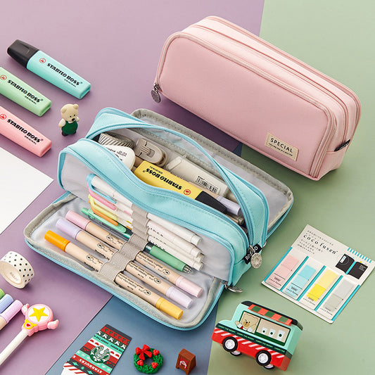 Multifunctional Large Capacity Macaron Dual-Opening Oxford Pencil Case Pencil Bag Organizer