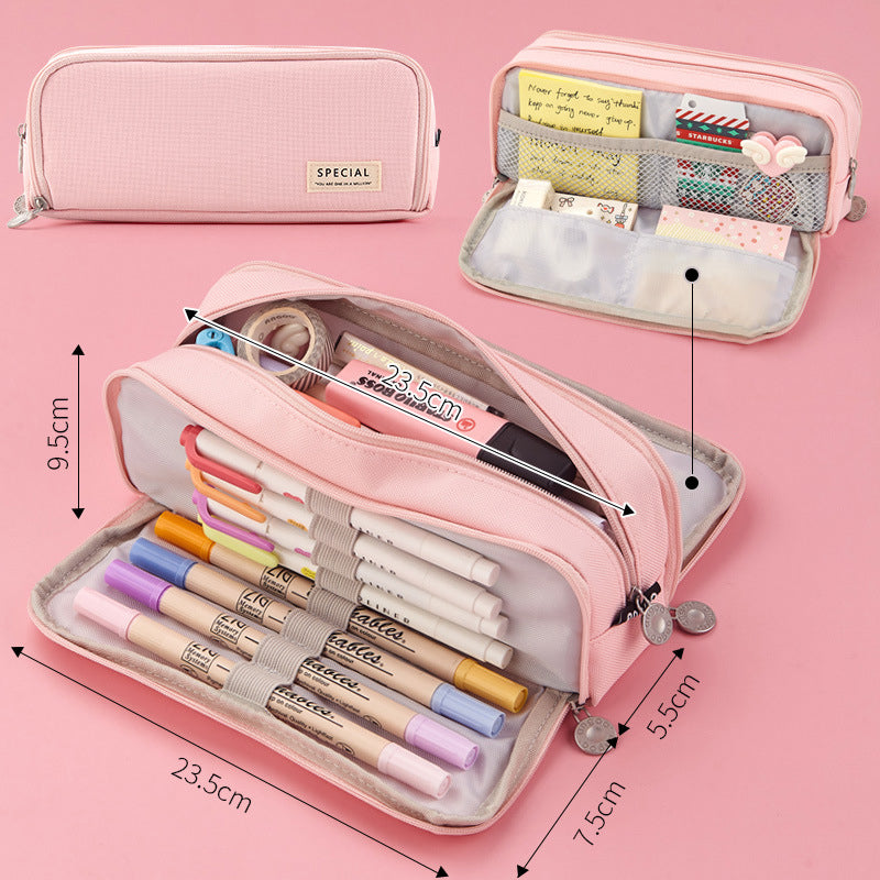 Multifunctional Large Capacity Macaron Dual-Opening Oxford Pencil Case Pencil Bag Organizer