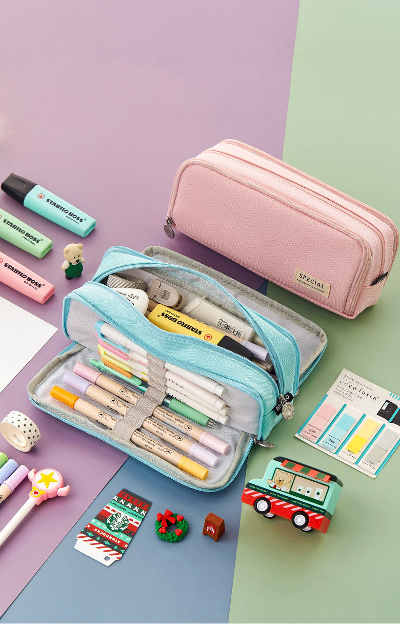 Multifunctional Large Capacity Macaron Dual-Opening Oxford Pencil Case Pencil Bag Organizer