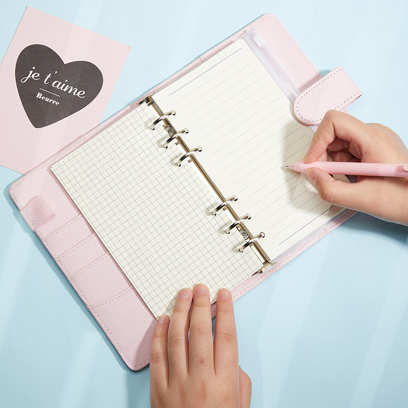 Portable Macaron Soft Leather A5 / A6 Loose-Leaf Notebook Handbook