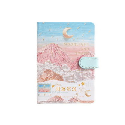Mountains Stars Moon Flowers Oil Painting Full-Color Journal & Pen Gift Set