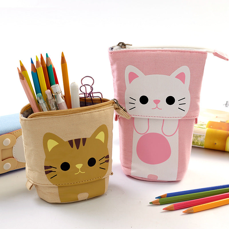Multi-functional Pop Up Canvas Cat Pencil Case Pen Holder Organizer