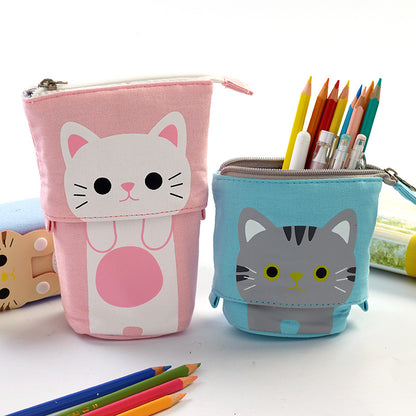 Multi-functional Pop Up Canvas Cat Pencil Case Pen Holder Organizer