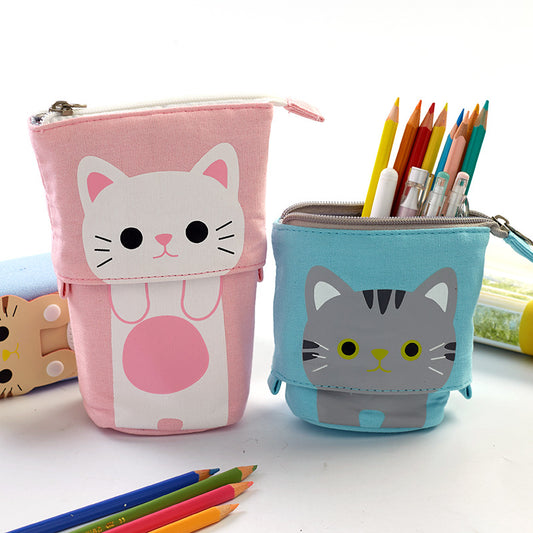 Multi-functional Pop Up Canvas Cat Pencil Case Pen Holder Organizer