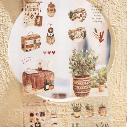 2m × 50mm Romantic Bohemian Style PET Die-Cut Scene Washi Tape