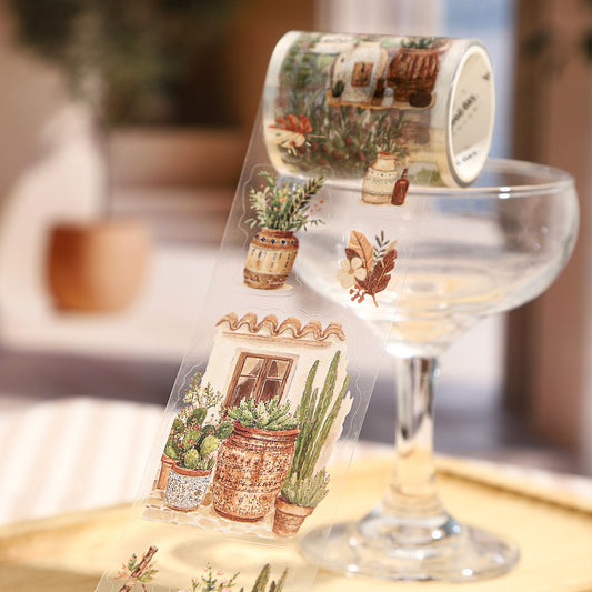 2m × 50mm Romantic Bohemian Style PET Die-Cut Scene Washi Tape