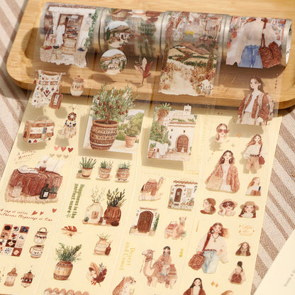 2m × 50mm Romantic Bohemian Style PET Die-Cut Scene Washi Tape