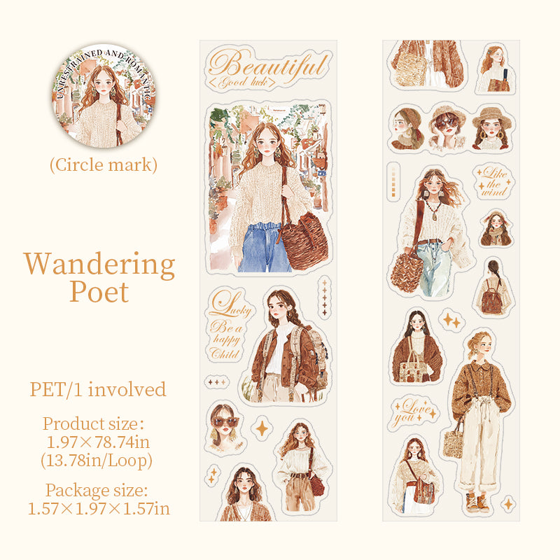 2m × 50mm Romantic Bohemian Style PET Die-Cut Scene Washi Tape