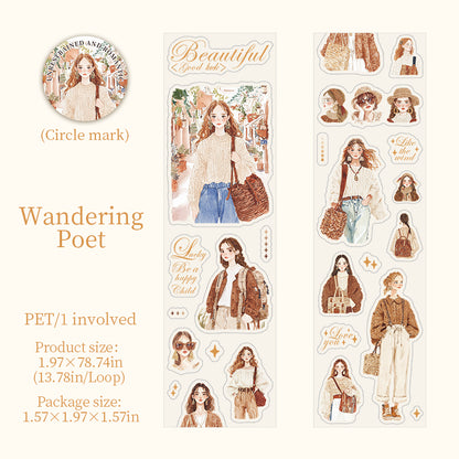 2m × 50mm Romantic Bohemian Style PET Die-Cut Scene Washi Tape