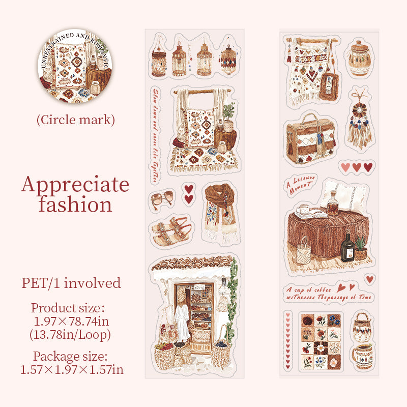 2m × 50mm Romantic Bohemian Style PET Die-Cut Scene Washi Tape