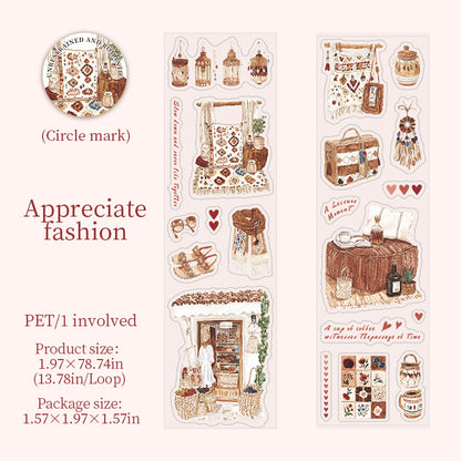 2m × 50mm Romantic Bohemian Style PET Die-Cut Scene Washi Tape