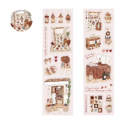 2m × 50mm Romantic Bohemian Style PET Die-Cut Scene Washi Tape