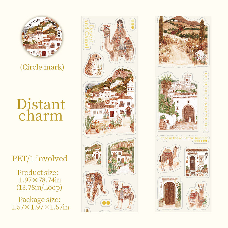 2m × 50mm Romantic Bohemian Style PET Die-Cut Scene Washi Tape