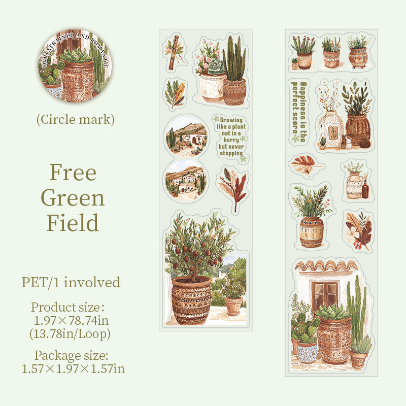 2m × 50mm Romantic Bohemian Style PET Die-Cut Scene Washi Tape