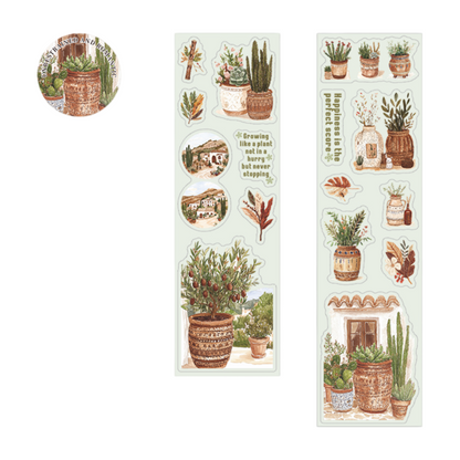 2m × 50mm Romantic Bohemian Style PET Die-Cut Scene Washi Tape