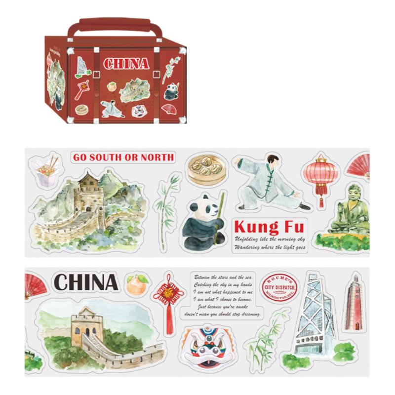 Hand-Drawn Style City Travel Waterproof PET Washi Tape